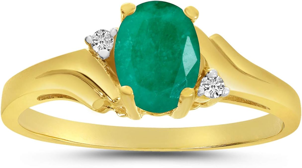 10k Yellow Gold Oval Emerald And Diamond Ring