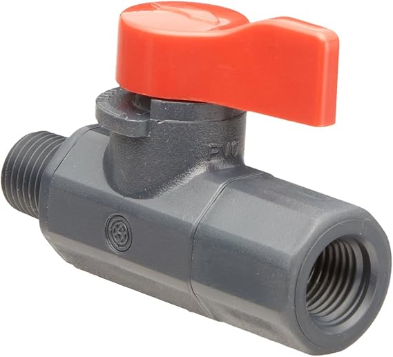 2 Set-Asahi America 1080002 Labcock PVC Ball Valve, Inline, Unibody, Lever, 1/4" NPT Female x NPT Male