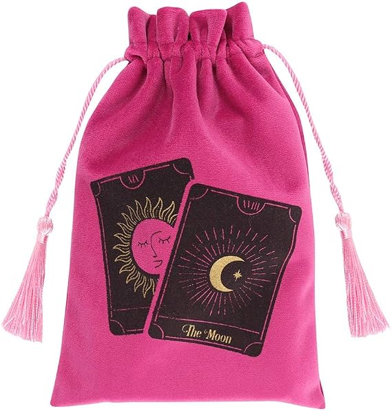 Eye-Catching Pink Tarot Cards Drawstring Pouch -19.5cm x 12cm (1 Pc.) – Premium Fabric & Polyester – Durable & Stylish Pouch Design - Perfect for Everyday Use