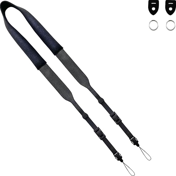Camera Neck Strap Thin,Binocular Strap with Neoprene Padding,Camera Lanyard,Digital Mirrorless Camera Strap for Photographers,Washable,Black,58 Inch