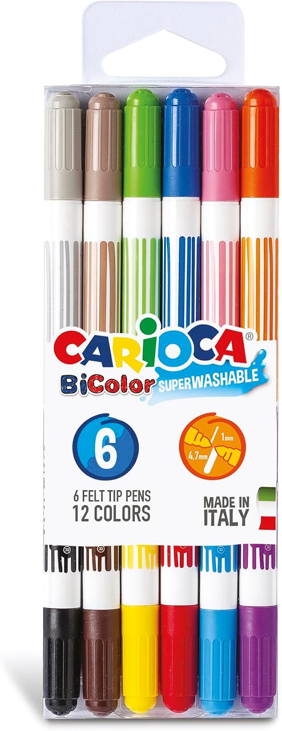 Carioca Bicolor Süper Yıkanabilir Çift Uçlu Keçeli Boya Kalemi 6'Li 12 Renk