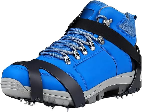 Crampons Ice Cleats Traction with 2 Adjustable Straps, 11 Spikes Ice Grips for Shoes And Boots, Anti-Slip Crampons for Hiking Boots for Walking Hiking Climbing On Snow & Ice, M/L/XL