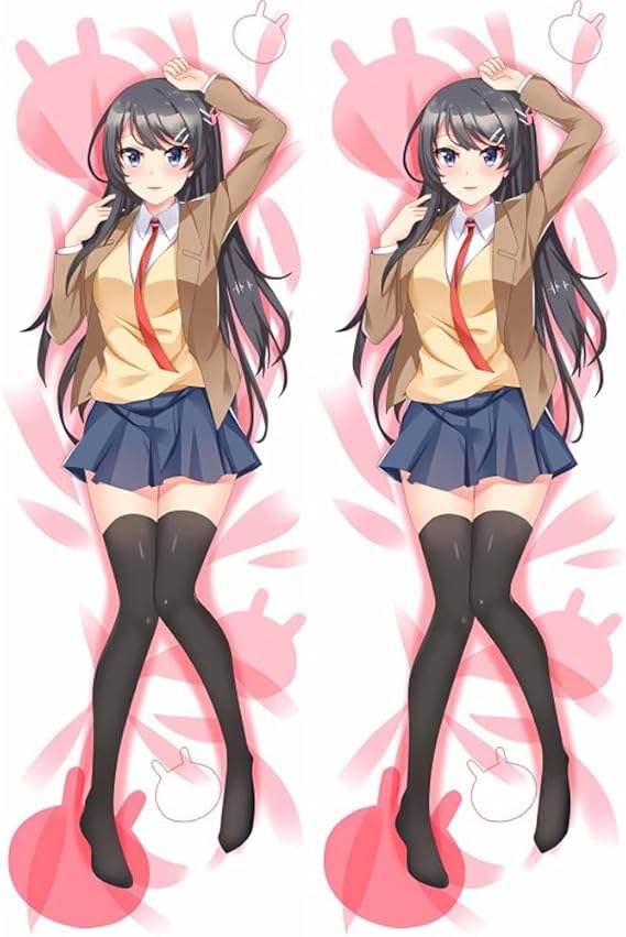 Anime Mai Sakurajima Body Pillow Case Body Peach Skin Pillowcase Pillow Cover (59x20inch) Zipper Body Throw Pillow Cover Dakimakura Double-Sided 150x50cm(B)