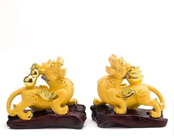 A Pair Feng Shui Pixiu/Piyao Statues,Chinese Resin Decoration Figurine,Attract Wealth and Good Luck Best Housewarming Congratulatory Gift Home Decoration Crafts