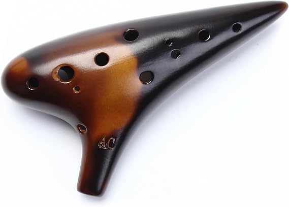 Joy of Wood Thrush 12 Hole Alto C Sweet Potato Ocarina Pottery Ocarina with a Protective Bag and Songbooks (Smoked Amber)