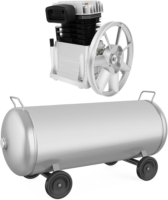 3HP Dual Cylinder Air Compressor Pump Head, 8Bar Cast Iron & Aluminum Pump with Pulley for Automotive Repair, Industrial Machinery