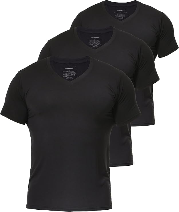 Comfneat Men's 3-Pack Cool Feeling Undershirts V-Neck T-Shirts | Stretchy, Moisture Wicking
