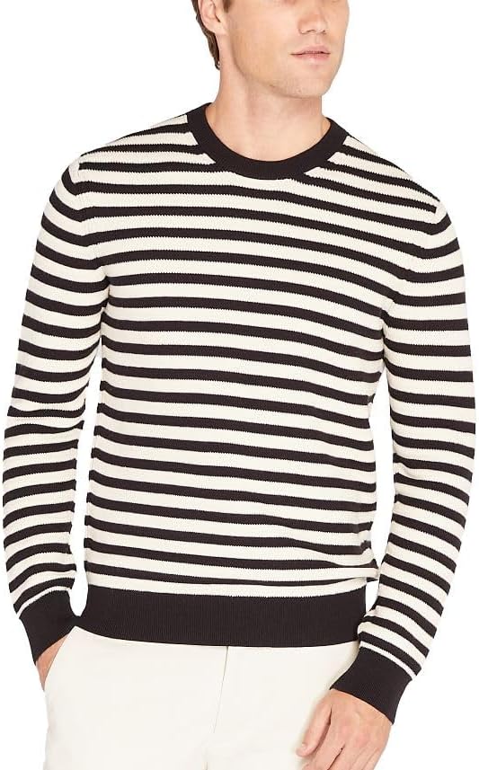 Club Monaco Mens Men's Racking Stitch Striped Crewneck Sweater