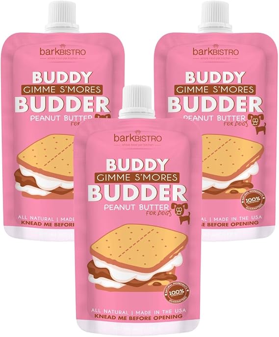 BUDDY BUDDER 3-Pack Peanut Butter Dog Treats, 100% Natural, Healthy, Made in USA, 4oz Squeeze Packs