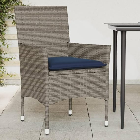 Patio Chairs with Cushions 2 Pack, Grey Outdoor Dining Chairs, All-Weather PE Rattan Garden Seating with Removable Cushions for Patio, Deck, Poolside, Backyard