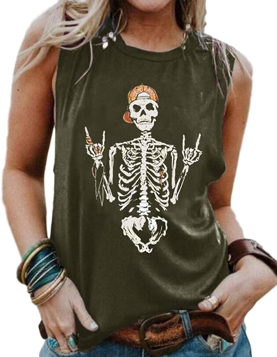 Womens Funny Skull Graphic Tank Tops Summer Sleeveless Workout Tee Shirts