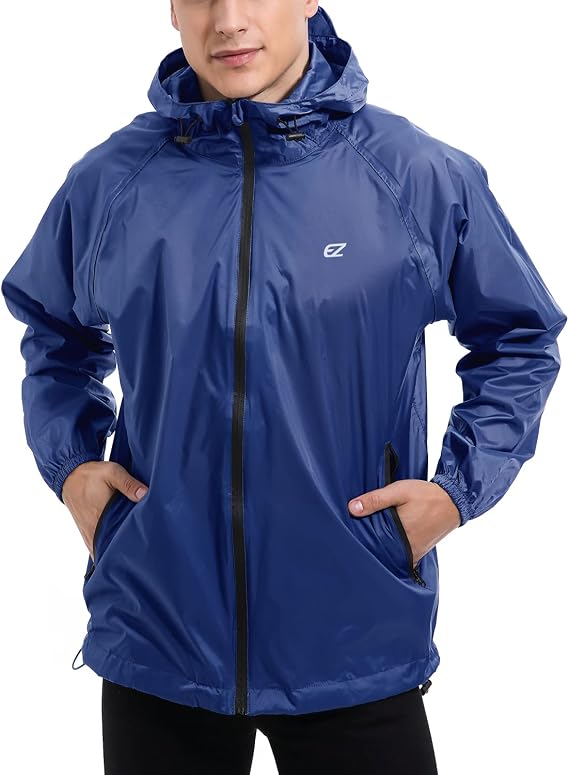 Men's Waterproof Hooded Rain Jacket Running Cycling Hiking Gear Windbreaker Lightweight Packable Raincoat