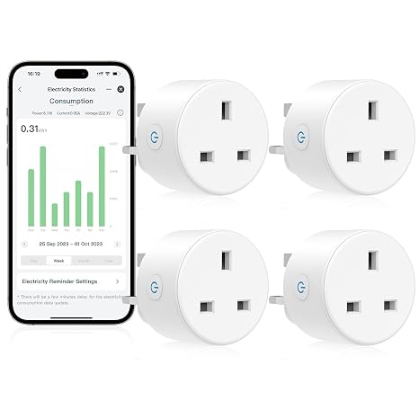 EIGHTREE Smart Plug with Energy Monitoring, Timer Plug Socket UK, 13A, 2.4G | Alexa Smart WiFi Plugs with Cost Estimation, Plug Timer Work with Alexa & Google Home, Smart Plugs with App Control