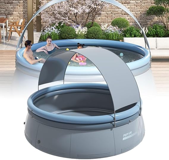 Large inflatable pool with canopy, kids pool with sunshade, inflatable family pool with shade, blast pool for backyard, garden, summer water party 3M
