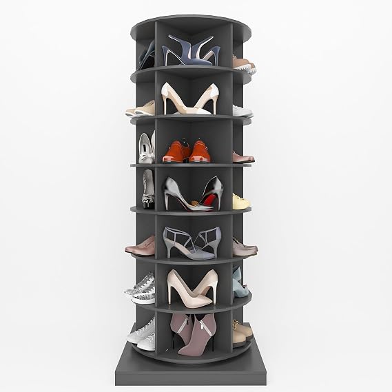 Gray Rotating Shoe Rack Tower 360Spinning Shoe Rack 7-tier Free Standing Revolving Shoe Storage Organizer Hold Over 28 pairs of Shoes Lazy Susan Shoe Rack for Entryway Living Room Hallway