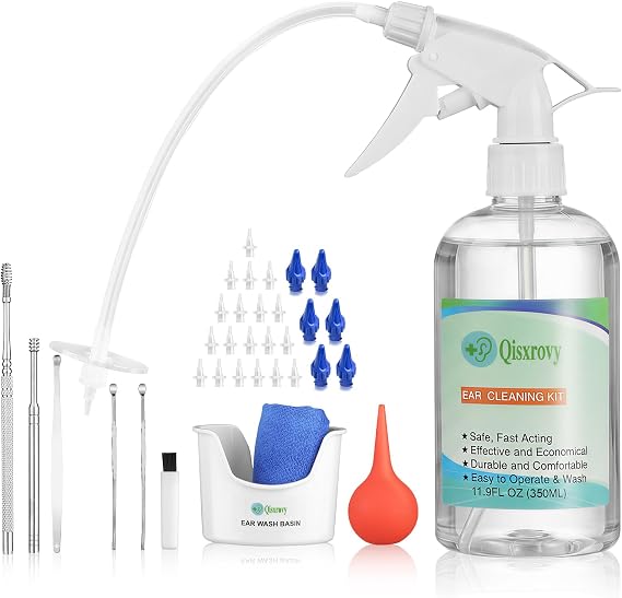 Ear Wax Removal Kit,25 Disposable Nozzles Ear Irrigation Cleaning Kit | Ear Wax Washer Device Easy to Operate, 1-jet & 4-jet spray, safe ear flushing kit for adults and children Transparent