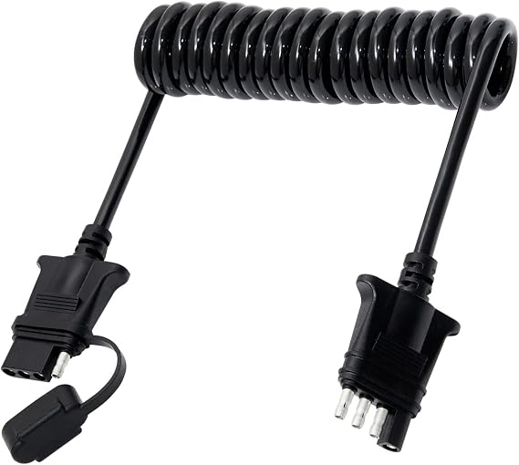 MECMO 7.5ft 4 Pin Flat Trailer Wire Extension, Coiled Cable - 4 Way Vehicle & Trailer Wiring Harness Adapter, Heavy Duty Jacketed - 7.5 Feet / 90 Inch