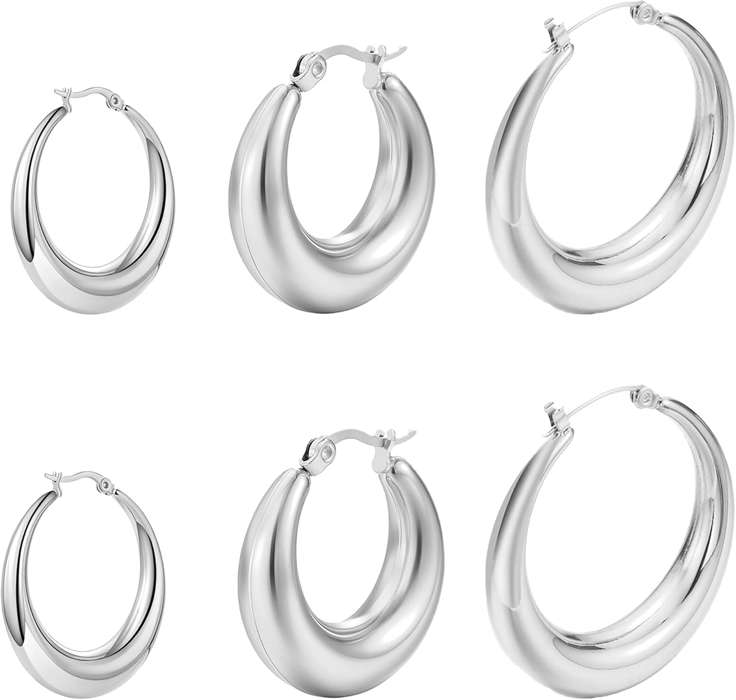 Funte® Chunky Gold Hoop Earrings For Women 18k Gold Plated Earrings Hypoallergenic Sterling Silver hoop earrings Lightweight Gold Hoop Earrings with Sterling Silver Post For Women Girls(Gold/Sliver)