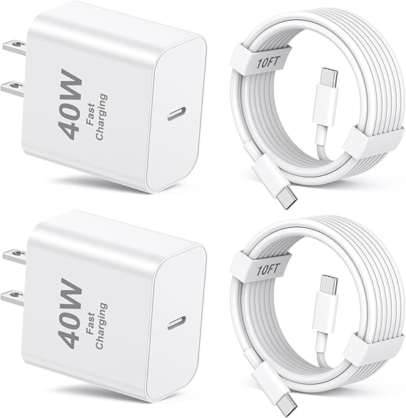 iPhone 17 Pro Max Charger Fast Charging,2Pack 40W USB C Fast Wall Charger Block with 10ft Type C to C Charging Cable Cord for iPhone 17/Air/17 Pro/17 Pro Max/16/16 Pro/16 Pro Max/16 Plus/15/15 Pro Max
