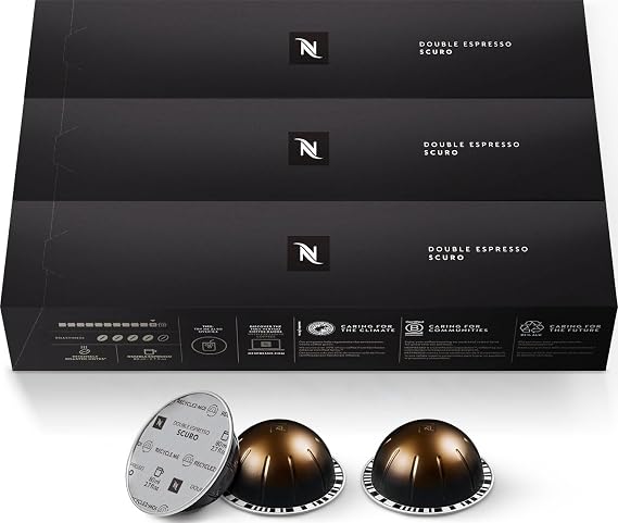 Nespresso Vertuo, Double Espresso Scuro, Dark Roast, 30-Count Espresso Pods | Capsules Coffee Pack of 1