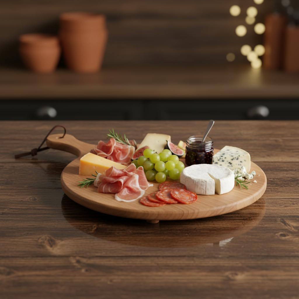 Deconox Ayaklı Akasya Sunum Tabağı ve Servis Tahtası 40x30 cm | Doğal Ahşap Modern Peynir, Şarküteri, Pizza ve Kahvaltı Tahtası | Saplı ve Yükseltilmiş Ayaklı Sunumluk