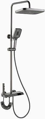 Lefton Temperature Display Shower Set with Dual Shower Head, Waterfall Shower Faucet Set with Spray Gun, 4-in-1 Control System, Adjustable Water Outlet Modes and Hot & Cold Water, Grey, SST2202-2