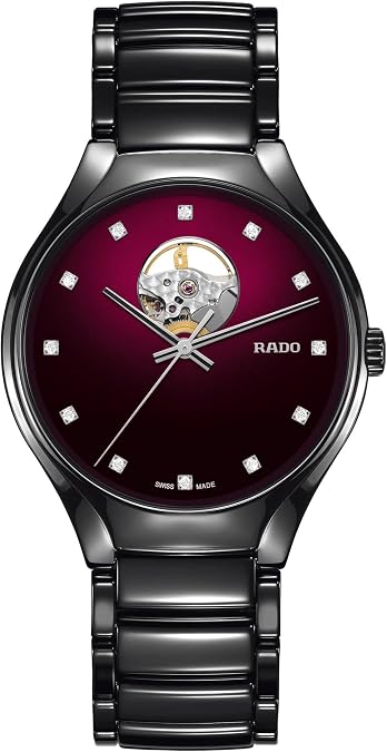 Rado - True Round - Unisex Automatic Swiss Watch - 40mm Red Black Dial - Black High-Tech Ceramic Bracelet - R27107742