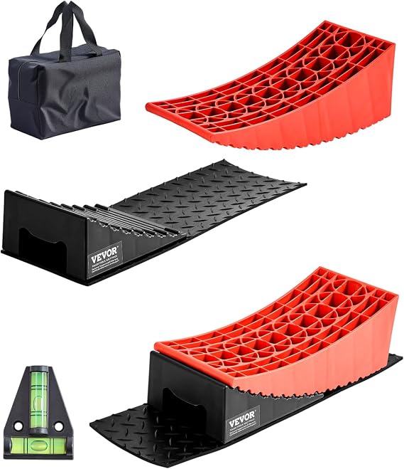 VEVOR Camper Levelers, 2 Pcs RV Leveling Blocks, up to 8818.5lbs Camper Wheel Chocks, Max. 4" Leveling Height Heavy Duty Curved Levelers, RV Camper Leveler Kit with Anti-Slip Mat Carrying Bag Level