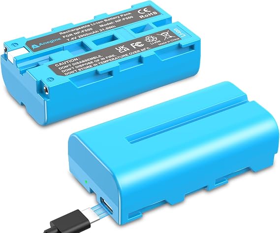 anegine NP-F550 Battery 2900mAh and 2 in 1 USB-C Charging Cable for Sony NP-F970 F750 F550 F330 F530 F570 F770 F960 CCD-SC55 TR516 TR716 TR818 TR910 TR917 for Led Video Light, Monitor 2-Pack (Blue)