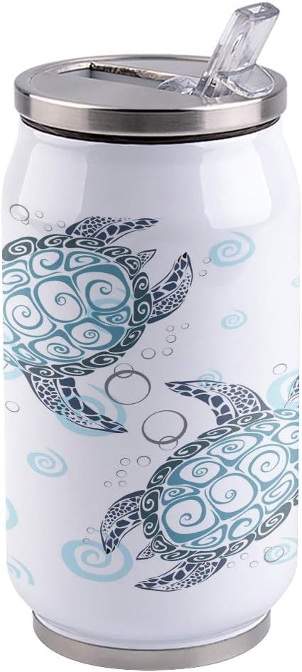 Turtle Insulated Tumbler with Straw and Lid, Stainless Steel Water Bottle, Double Wall Vacuum Water Coffee Travel Mug 300 ml, Sea Marine Animal Tortoise Turtle