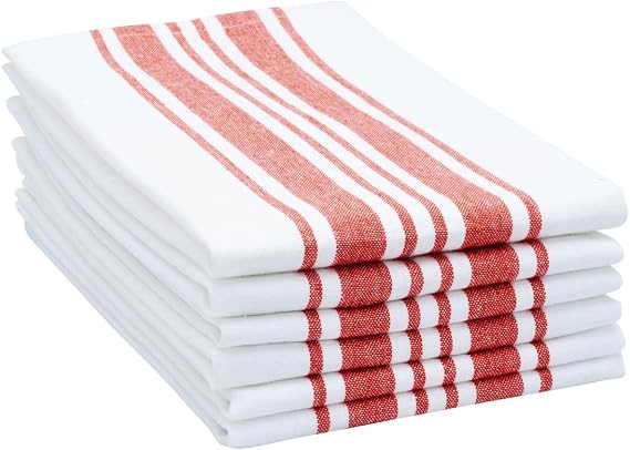 Red and White Dinner Napkins Set of 6, 100% Cotton Napkins 18 X 18 - Striped Cloth Napkins, Wedding - Rustic Farmhouse Table Napkins - Red Napkins Cloth Washable, Striped Red/White
