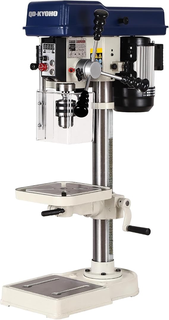 10-Inch Benchtop Drill Press- Variable Speed 50-3000 RPM,Bench Drill Press Cast Iron Table & Base, 6.2-Amp Drill Presses With Laser And LED Work Light ,0.4 kW Variable Frequency Drive (white)