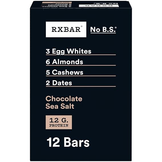 RXBAR Protein Bars, 12g Protein, Gluten Free Snacks, Chocolate Sea Salt, 22oz Box (12 Bars)