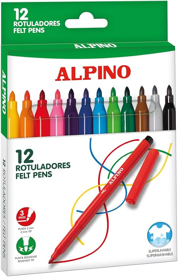 Alpine ar001002 Pack of 12 Pens, Assorted Colours