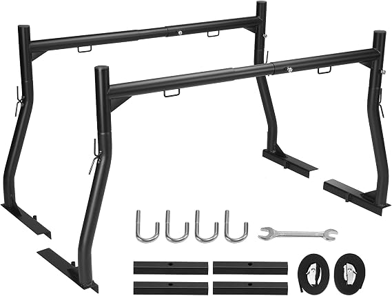 VEVOR Extendable Steel Truck Ladder Rack - 800 lbs Capacity, 46-71 inch, Non-Drilling for Kayak, Surfboard, Lumber, Ladder | 800 lbs Capacity, Steel, Non-Drilling J-bolts, Heavy Duty Truck Bed Rack, For Kayak, Surfboard, Lumber, Ladder