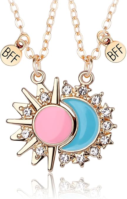 Sun And Moon Matching Necklace for 2, Magnetic Pendant Best Friends Friendship BFF Gifts for Women