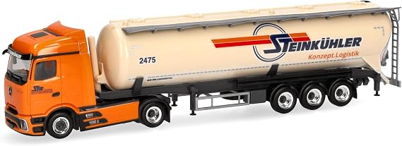Herpa Truck Model Mercedes-Benz Actros Procabin Streamspace Silo Tractor Stone Cooler Miniature Scale 1:87 Collectable Made in Germany Plastic Orange