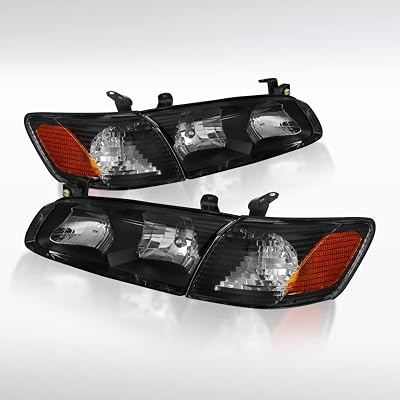 Autozensation Compatible with 2000-2001 Toyota Camry LR Pair Head Light Lamp Assembly, Black Headlights  Corner Lights