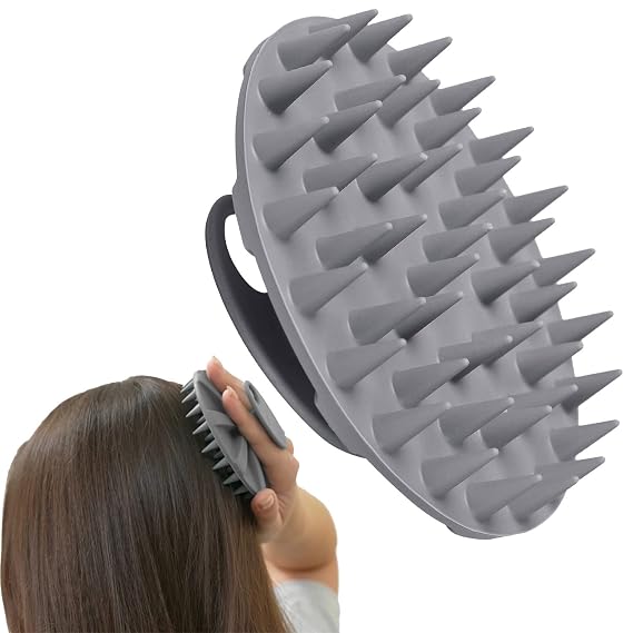 One-piece Silicone Scalp Massager Shampoo Brush Hair Wash Scrubber, Gray | INNERNEED Soft Bristles Scrub Head Scratcher, Head Massage Stress Relax, Wet & Dry Use for Thick Thin Curly Hair Care