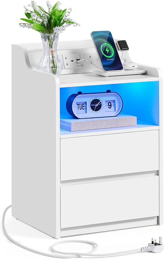 Yaheetech Modern Bedroom Bedside Table with 2 Drawers, White