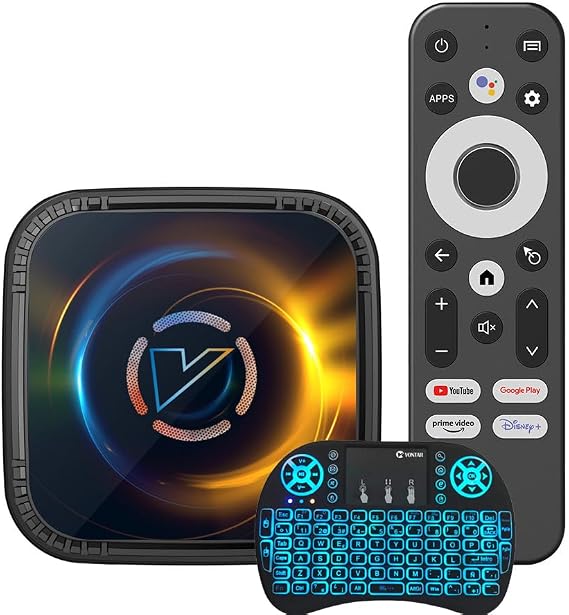 Android TV Box 14.0, Vontar Wi-Fi 6 4 GB RAM 64 GB ROM, H728 CPU Quad-Core 2.4G / 5G Wi-Fi 5.0 USB 3.0 Android Box with Mini Wireless Keyboard,4GB+64GB