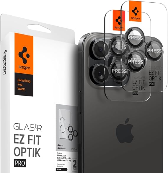 Spigen Camera Lens Protector for iPhone 14 Pro Max, 14 Pro - Black Titanium | GlasTR EZ Fit Optik Pro, 9H+ Tempered glass, Scratch resistant, Auto-align tray, Original photo quality, Case-friendly, 2Pack