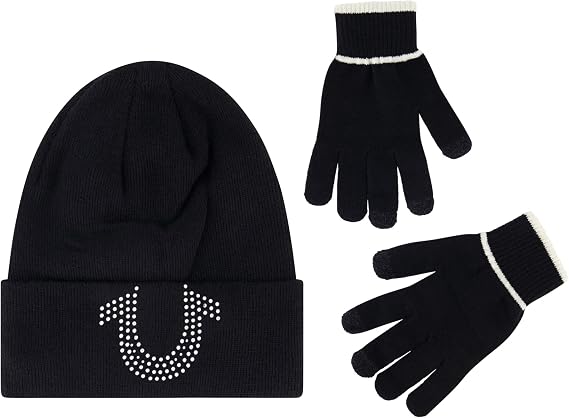 True Religion Beanie Hat and Touchscreen Glove Set