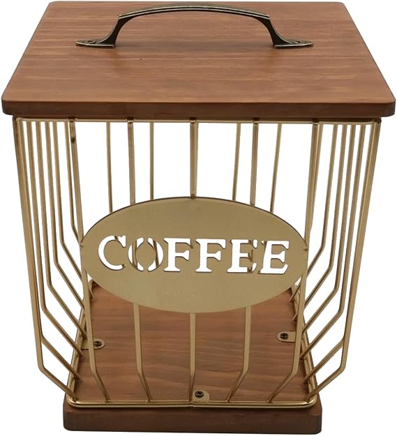 Square Coffee Pods Holder with Wooden Lid and Base