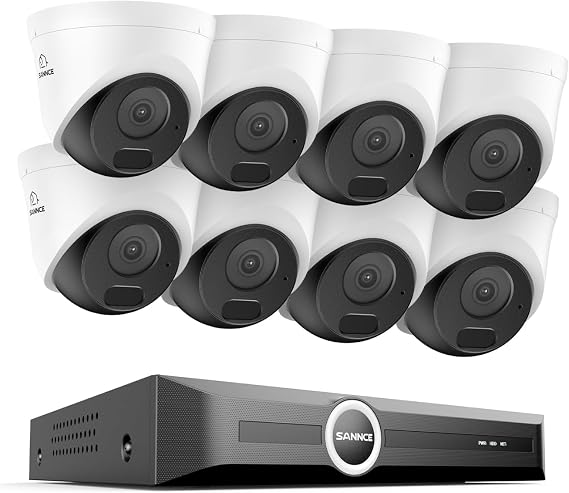 SANNCE 5MP PoE Security Camera System - NVR with 8PCS Dome Cameras(No HDD) | 8CH 6MP NVR, 5MP Dual IR Night Vision Surveillance IP Camera, Human & Vehicle Detection, IP67 Weatherproof, Audio Recording