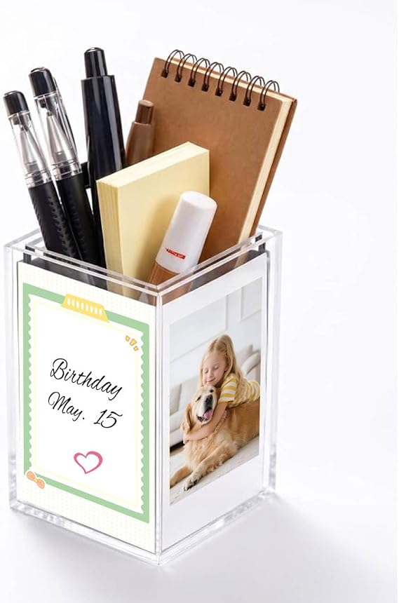 Acrylic Instax Mini Frame 2x3, Photo Pen Holder&Desk Organizer, 1PK