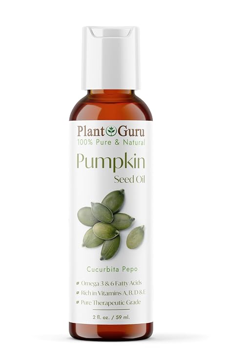 Plant Guru Pumpkin Seed Oil 2 oz. Virgin, Unrefined Cold Pressed 100% Pure Natural Ideal for Skin, Face, Body, and Hair Moisturizer. Great for DIY Creams, Lotions, and Lip Balms.