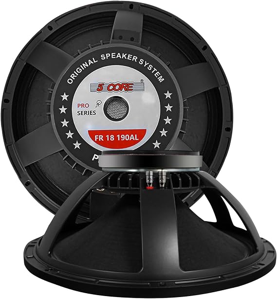 5 CORE 18" Subwoofer Speaker 1200W 8 Ohm 96 Oz Magnet 4" Voice Coil Full Range PA DJ Pro Audio Replacement Woofer - FR 18 190 AL