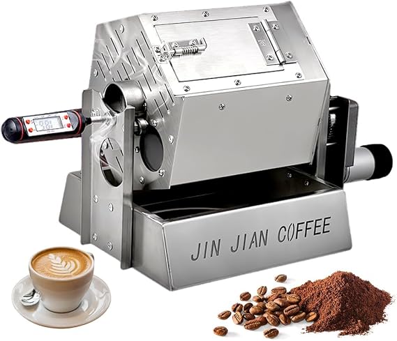 Electric Coffee Bean Roaster, Gas Coffee Bean Grill Machine with Thermometer 3.4L Drum Type Stainless Steel Coffee Roaster for Home and Commercial Use