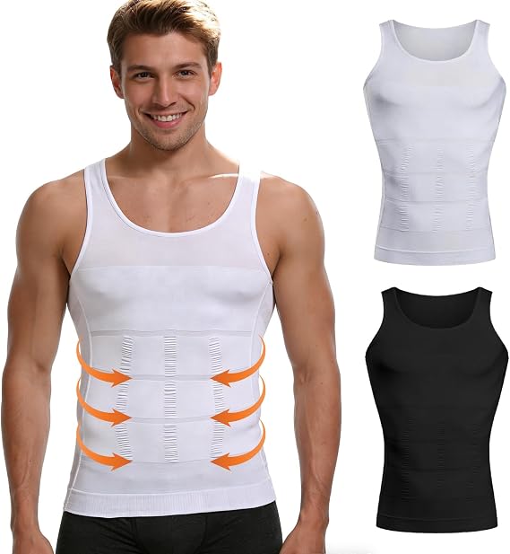 2 Pack Compression Vest Men Slimming Vest Compression Shirt Quick Dry Baselayer Sport Running Workout Training Tops